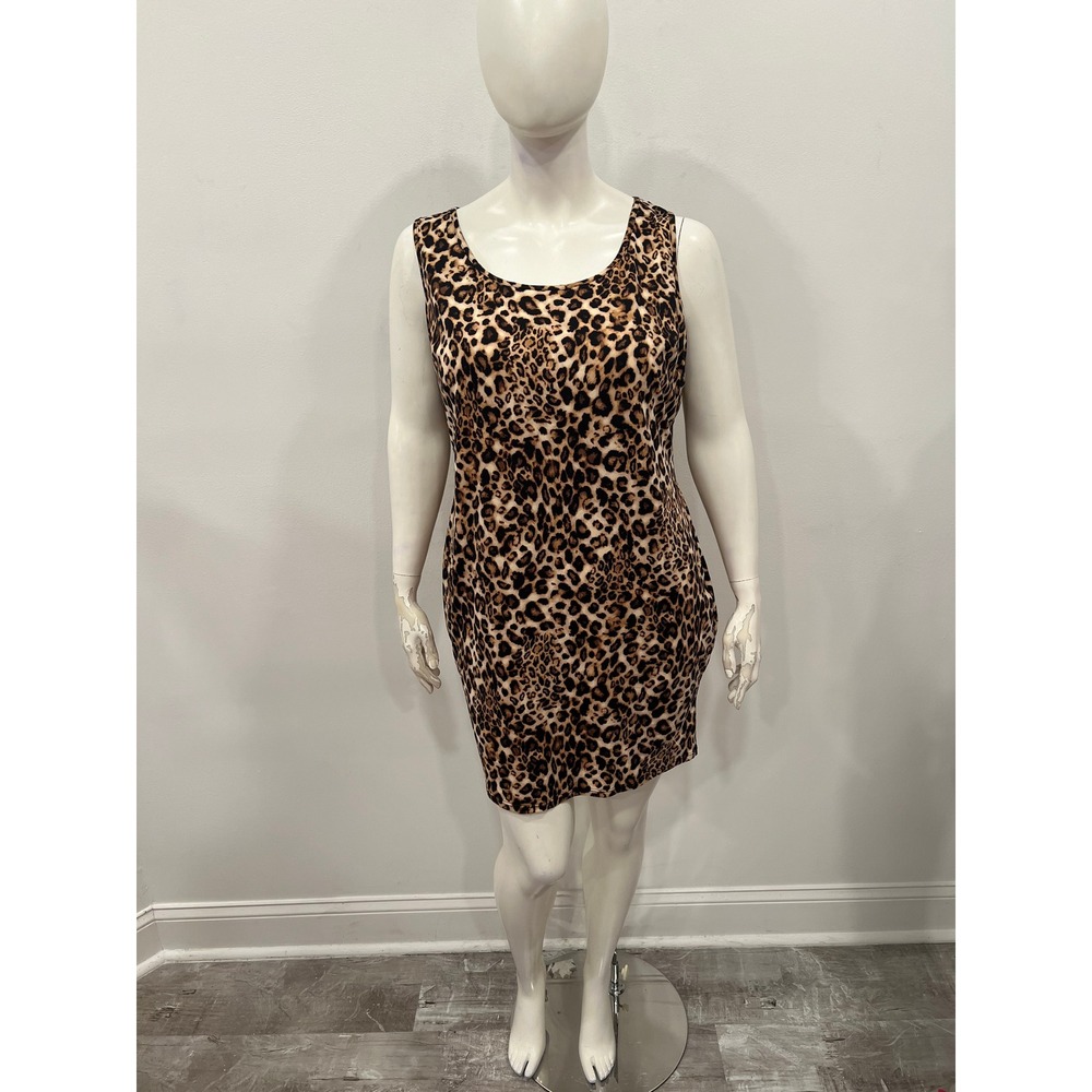 Love Squared Shift Dress Womens Leopard Sheath Tan Animal Print Plus 2X NWT